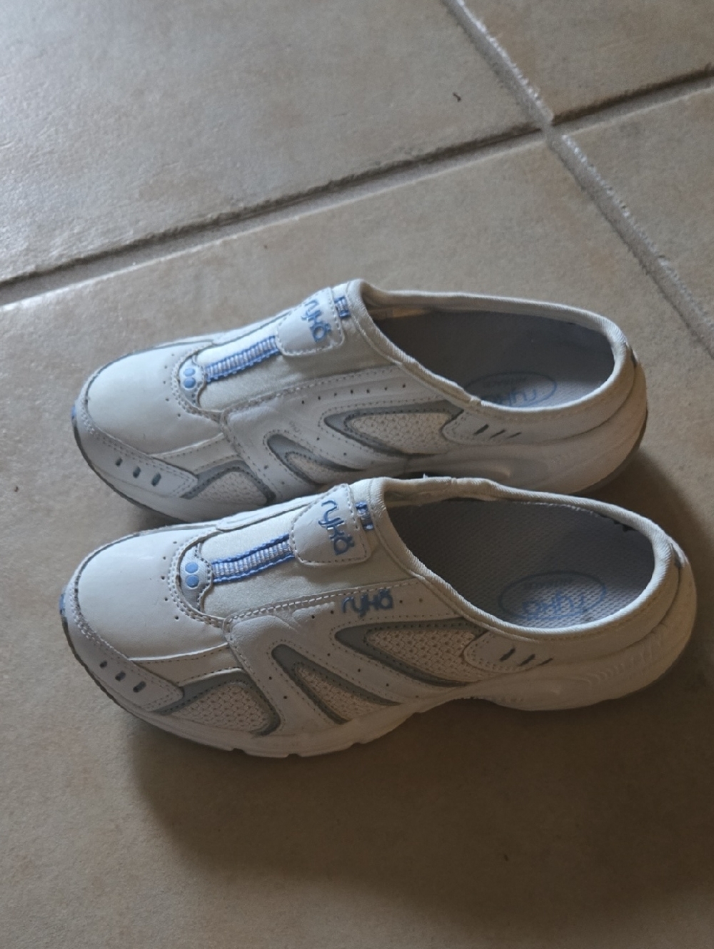 Ryka Rocker White & Light Blue Slip-On Sneakers Mules EUC size 5 - Picture 3 of 10